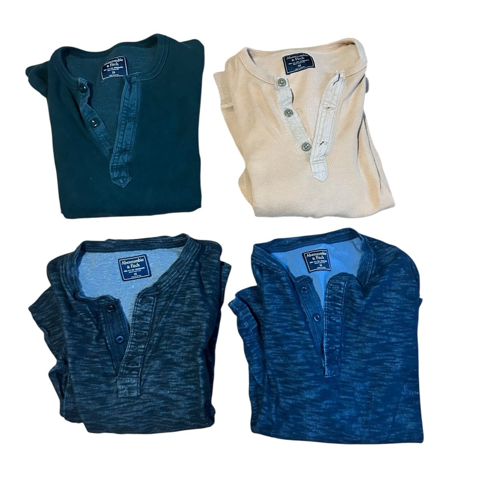 Abercrombie & Fitch Long Sleeve Henley Shirts - Blue, Yellow, Green, Gray XS